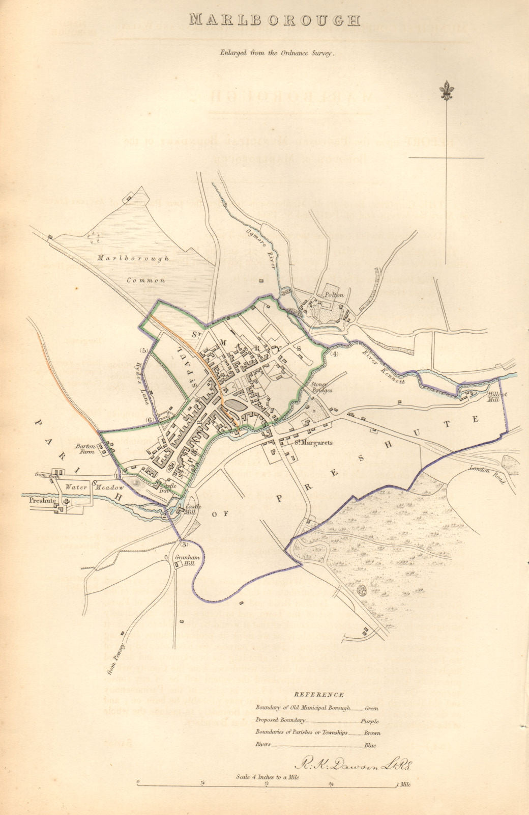 MARLBOROUGH borough/town plan. BOUNDARY COMMISSION. Wiltshire. DAWSON 1837 map